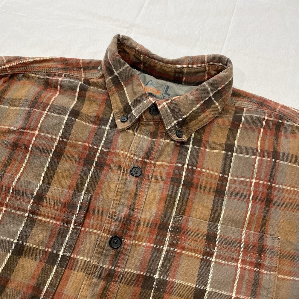 Ridgecut Toughwear Mens Large Brown Plaid Flannel Button Down Shirt RC11011
